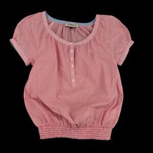 Womens Peasant Blouse Red White Stripe Sz XS Short Sleeve Cotton Cottage Boho